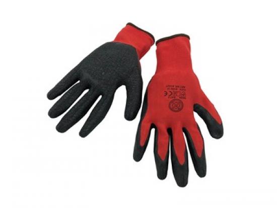 MMXX Handschuh, Polyester rot, Gr. 8, EN 388, mit Schrumpf-Latex-Beschichtung schwarz, Kat. 2