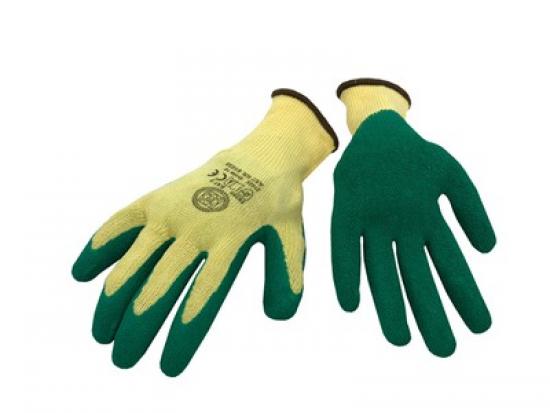 MMXX Handschuh, Polyester gelb, Gr. 9, EN 388, mit Schrumpf-Latex-Beschichtung grn, Kat. 2
