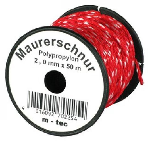 MMXX Lot-Maurerschnur 50 m Rolle, 2 mm, rot/wei, Polypropylen
