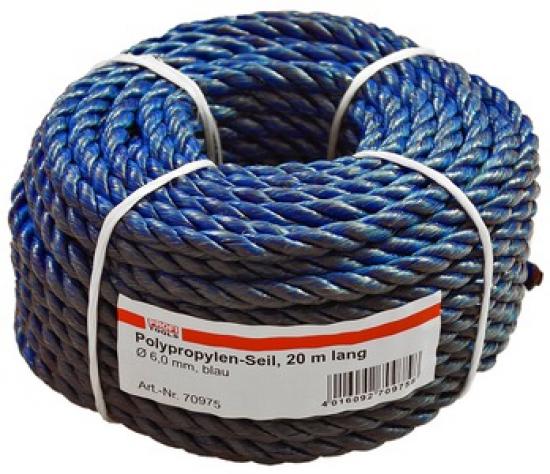 Polypropylen-Seil,Trosse 20 mtr. lang, 6,0 mm, blau